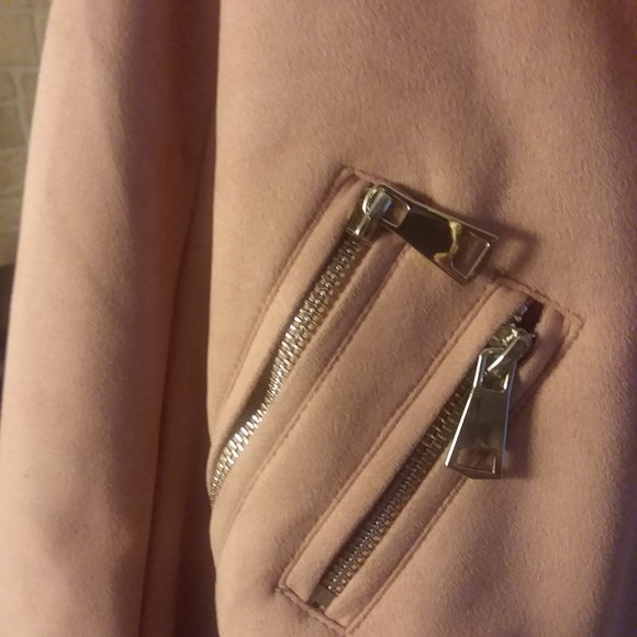 Pink Faux suede plus size jacket with faux fur - Picture 3 of 7